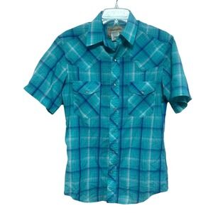 Wrangler Western Shirts Mens Blue Plaid Button Down‎ Short Sleeve Shirt Size S